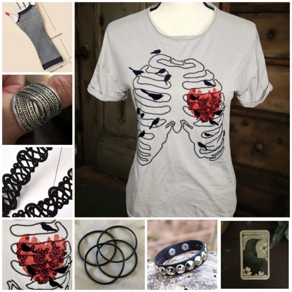Vera Wang Sequined Rib Cage Heart Birds Accessories 10 Pc Bundle Eno Goth Occult